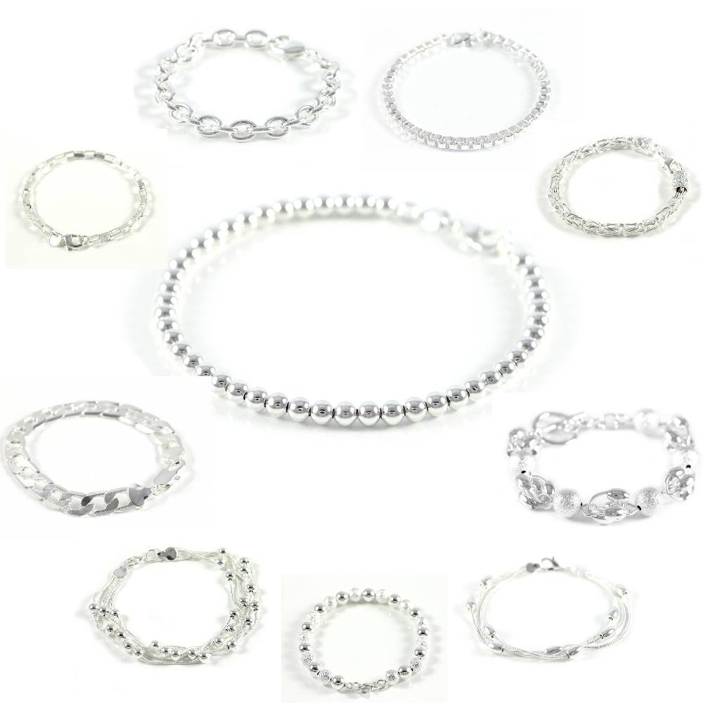 Lau Fashion Armband Armreifen Silber Modeschmuck 925 Silber Plattiert Panzer Kette 19cm Rabatt