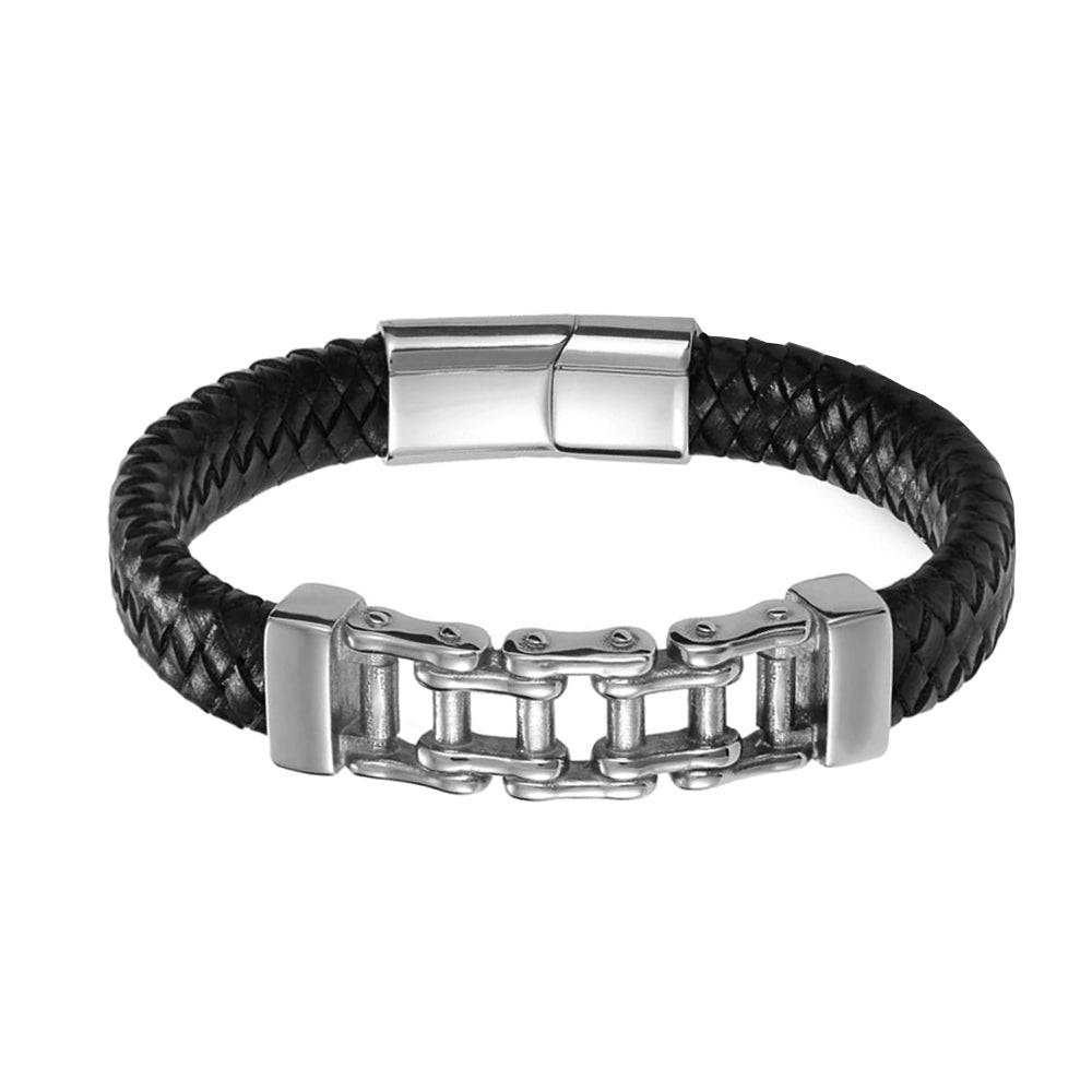 Lau Fashion Echt Leder Herren Armband Panzer Kette Schwarz Lederband Magnet 21,5cm Günstig kaufen