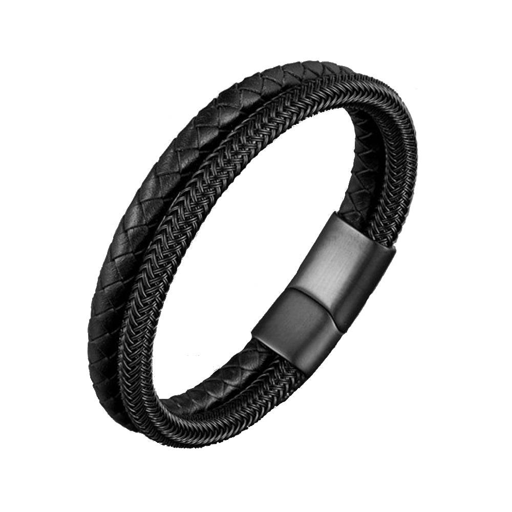 Lau Fashion Edelstahl Draht Armband Handschmuck Geflochten Schwarz Lederband Magnet 21cm Versandkostenfrei