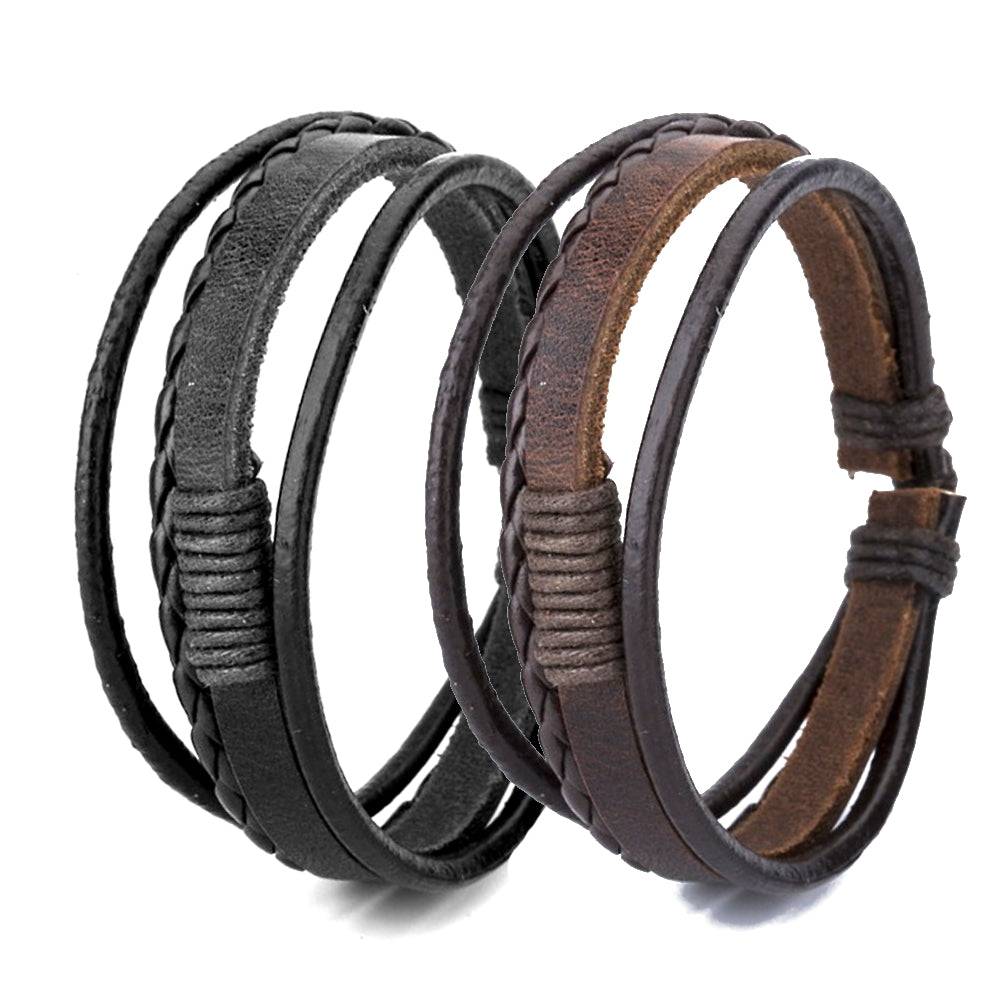Lau Fashion Kordel Armband Echt Leder 4 Reihig Geflochten Handschmuck Unisex 20cm Großer Ausverkauf