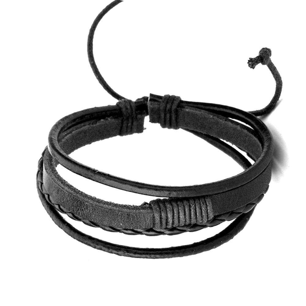 Lau Fashion Kordel Armband Echt Leder 4 Reihig Geflochten Handschmuck Unisex 20cm Großer Ausverkauf