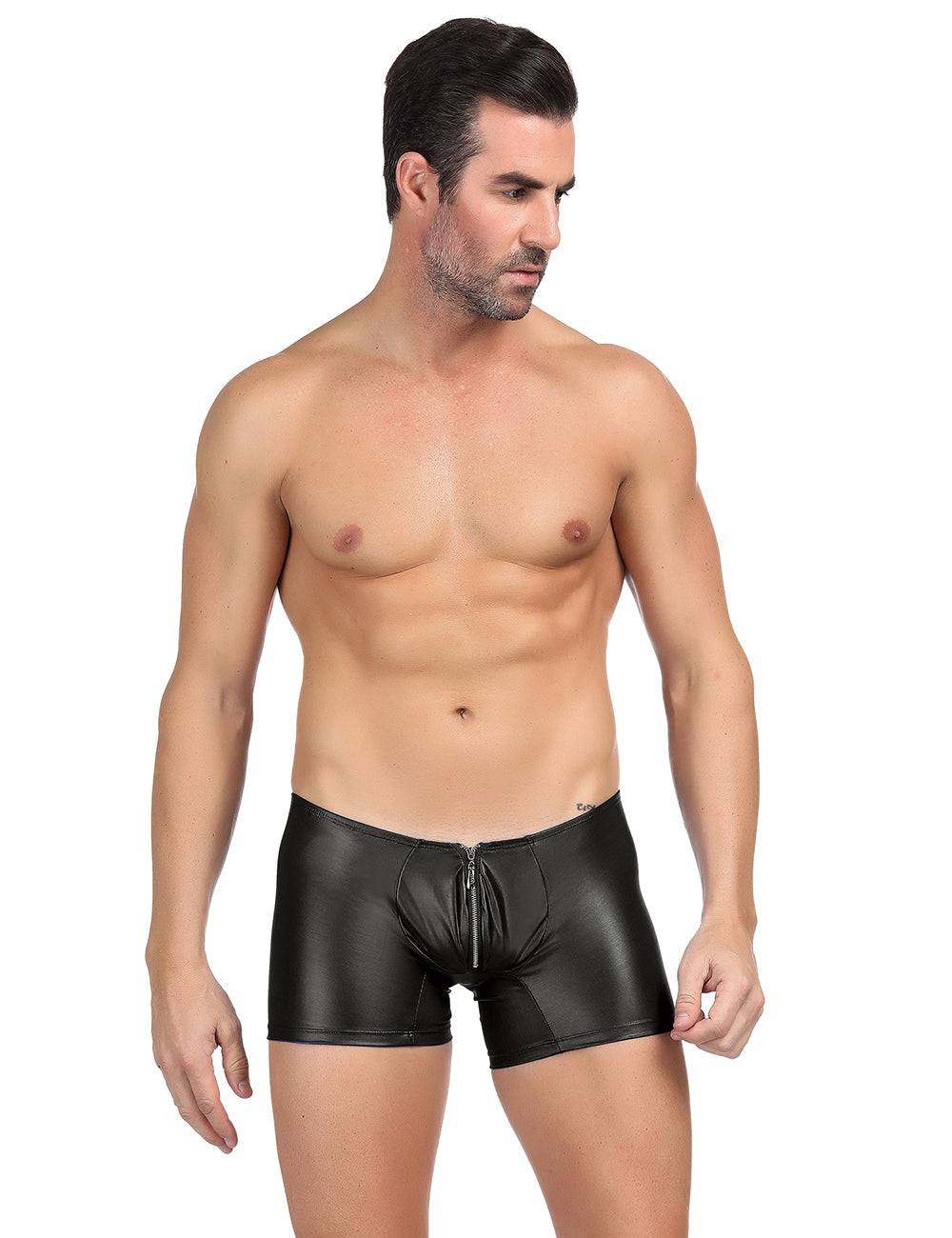 Lau Fashion Boxershorts Zipper Wetlook Boxer Shorts Herren Slip Männer Hose Unterwäsche S/XL - MP069 Jubiläumsangebot