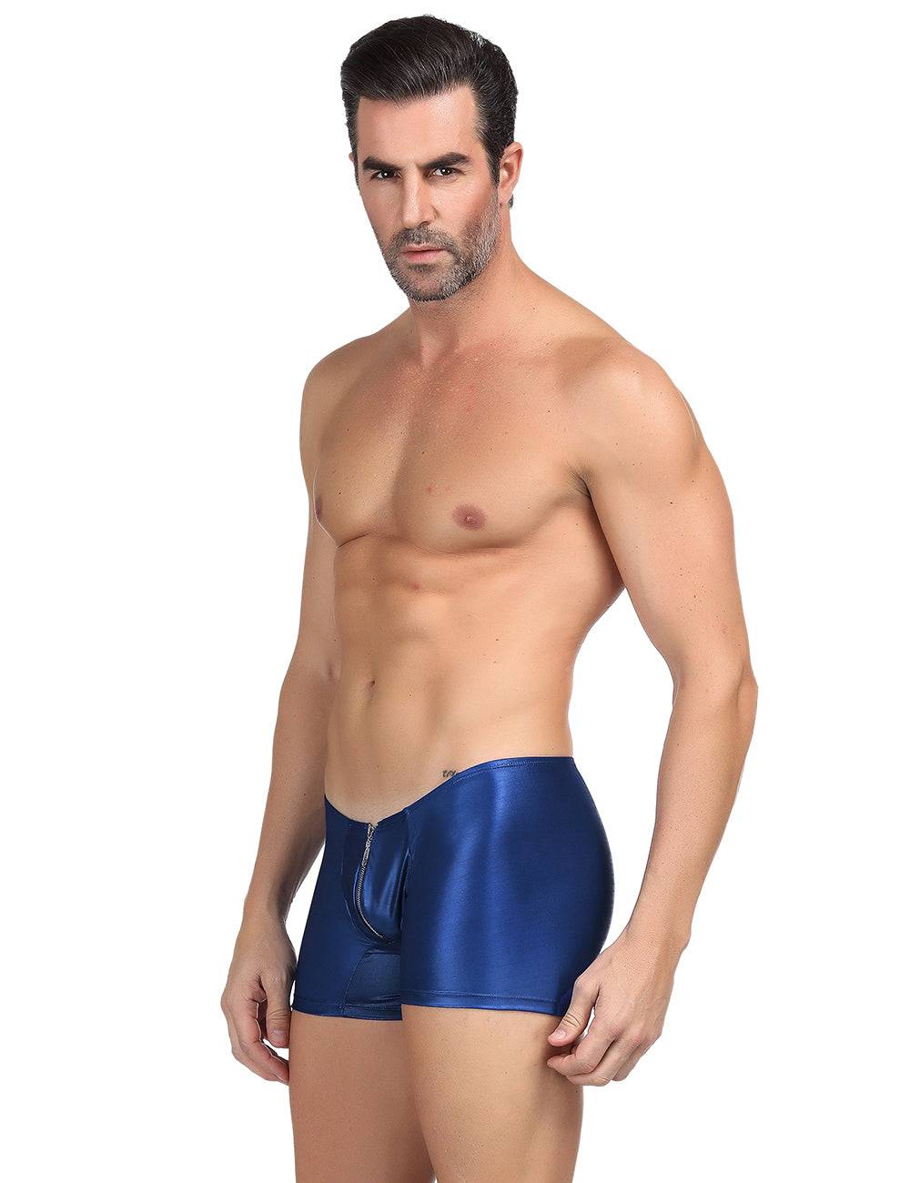 Lau Fashion Boxershorts Zipper Wetlook Boxer Shorts Herren Slip Männer Hose Unterwäsche S/XL - MP069 Jubiläumsangebot
