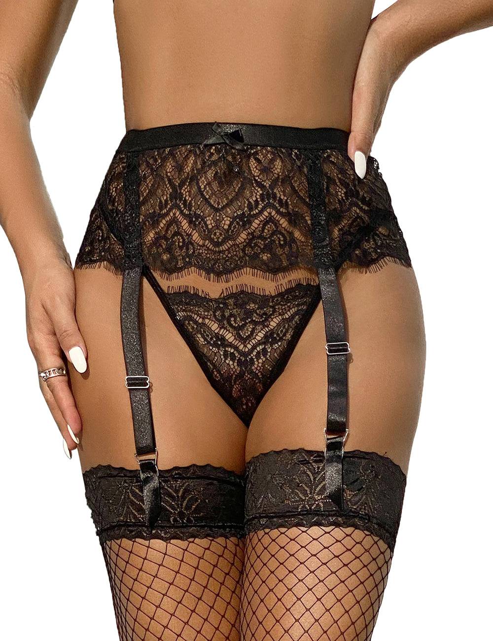 Lau Fashion Strumpfhalter Fransen Unterwäsche Strapsgürtel Dessous Hüfthalter Strapse S/XL - P5206-1