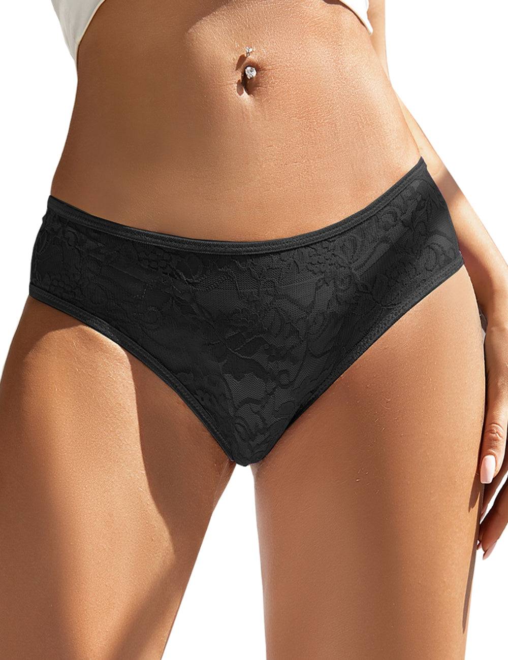 Lau Fashion Sexy Damen Spitze Slip Schwarz Blumen Offen Intim Panty Dessous Transparent S/XL Neuheiten