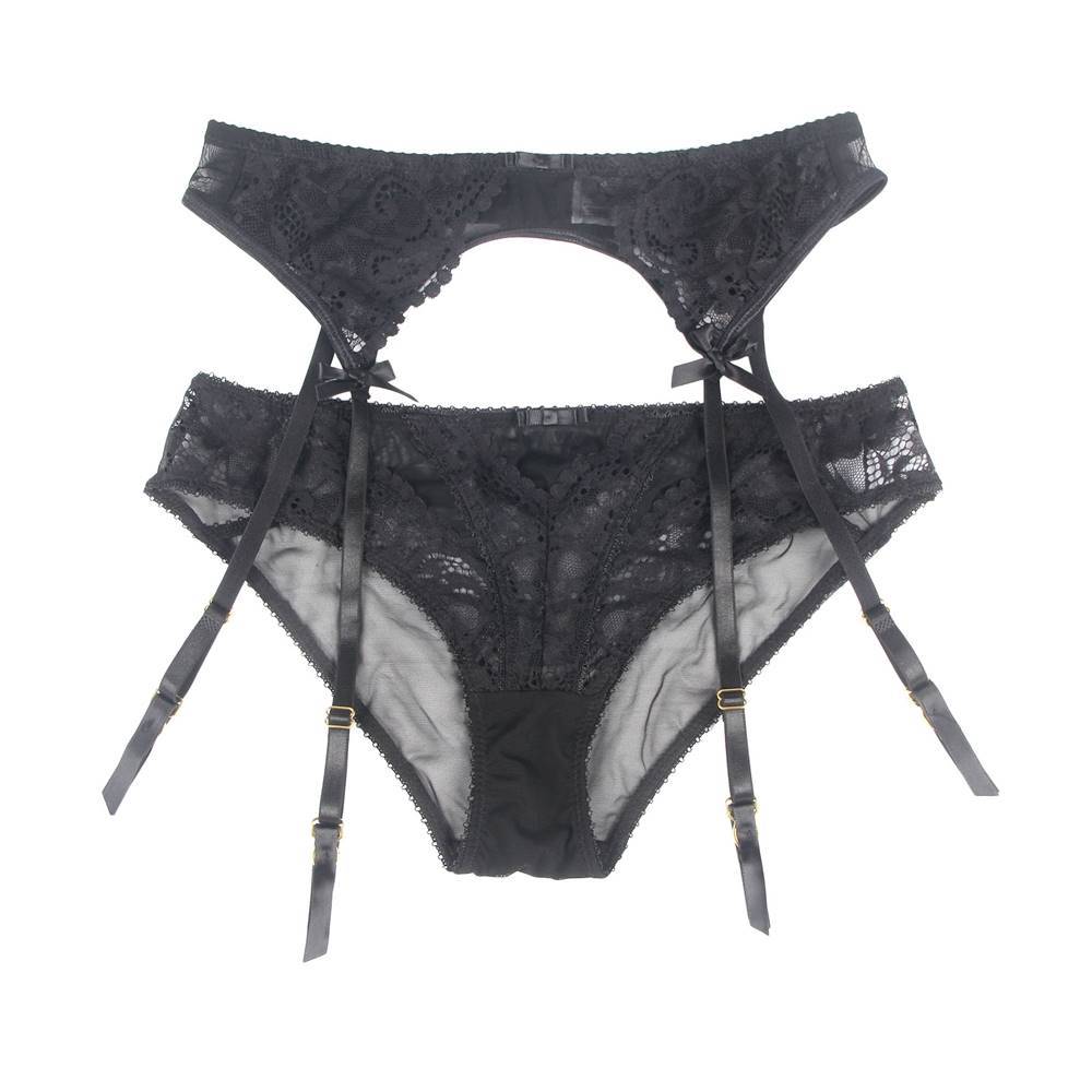 Lau Fashion Damen Strapsgürtel Strumpfhalter Rot Unterwäsche Spitze Dessous Hüfthalter Strapse Slip S/XL Bestseller