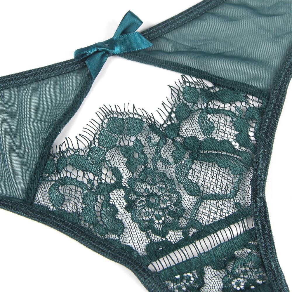Lau Fashion Strumpfhalter Strapsgürtel Unterwäsche Grün Spitze Dessous Hüfthalter Strapse Slip S/XL - P5193-3 Räumungsverkauf