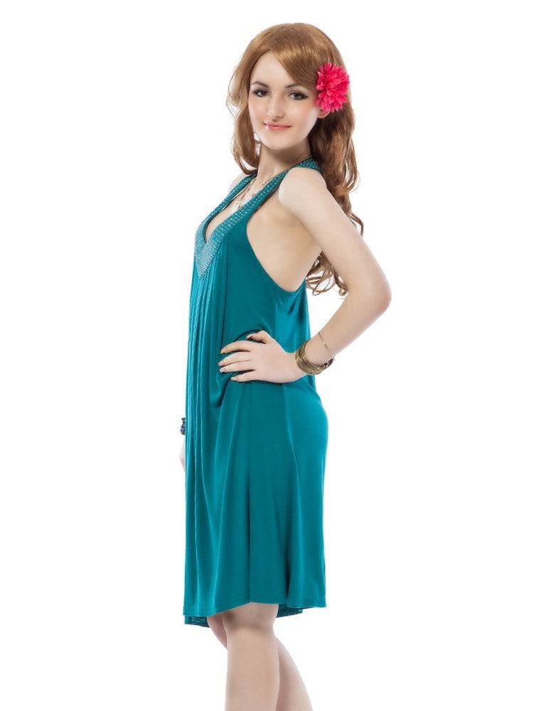 Lau Fashion Damen Strandkleid Bademode Türkis Pailletten Sommer Minikleid Bikini S/M/L Tägliche Deals