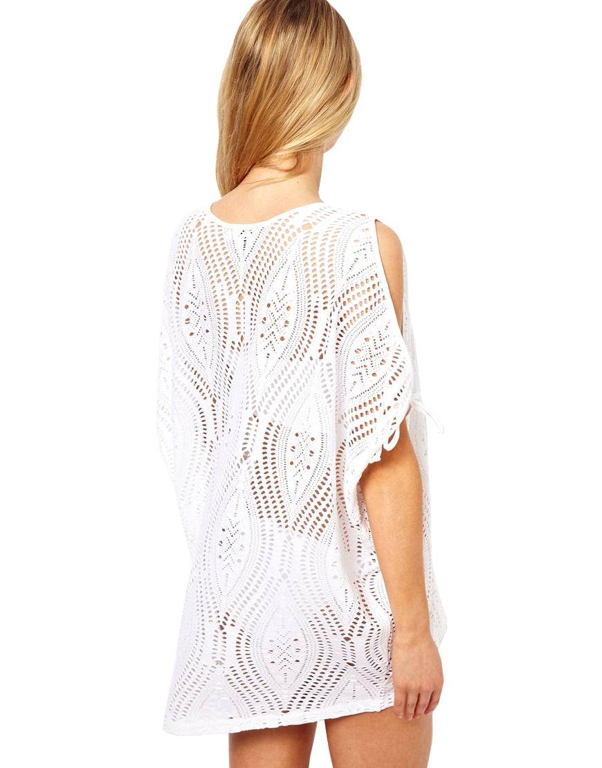 Lau Fashion Damen Netzshirt Tunika Strandkleid Weiß Bademode Sommer Bikini S/M/L Riesige Ersparnisse