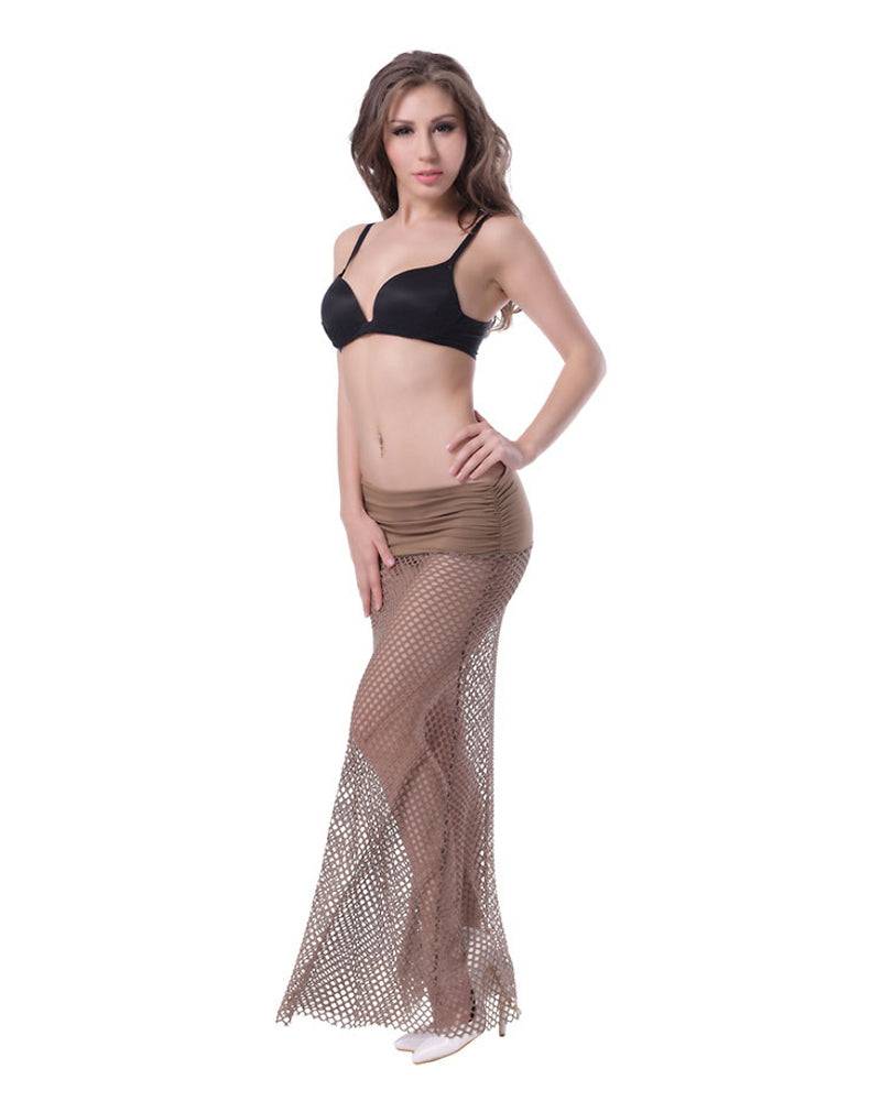 Lau Fashion Langer Damen Strandrock 2:1 Beige Strandkleid Gelocht Bandeau Sommer Bikini S/M Tiefpreis