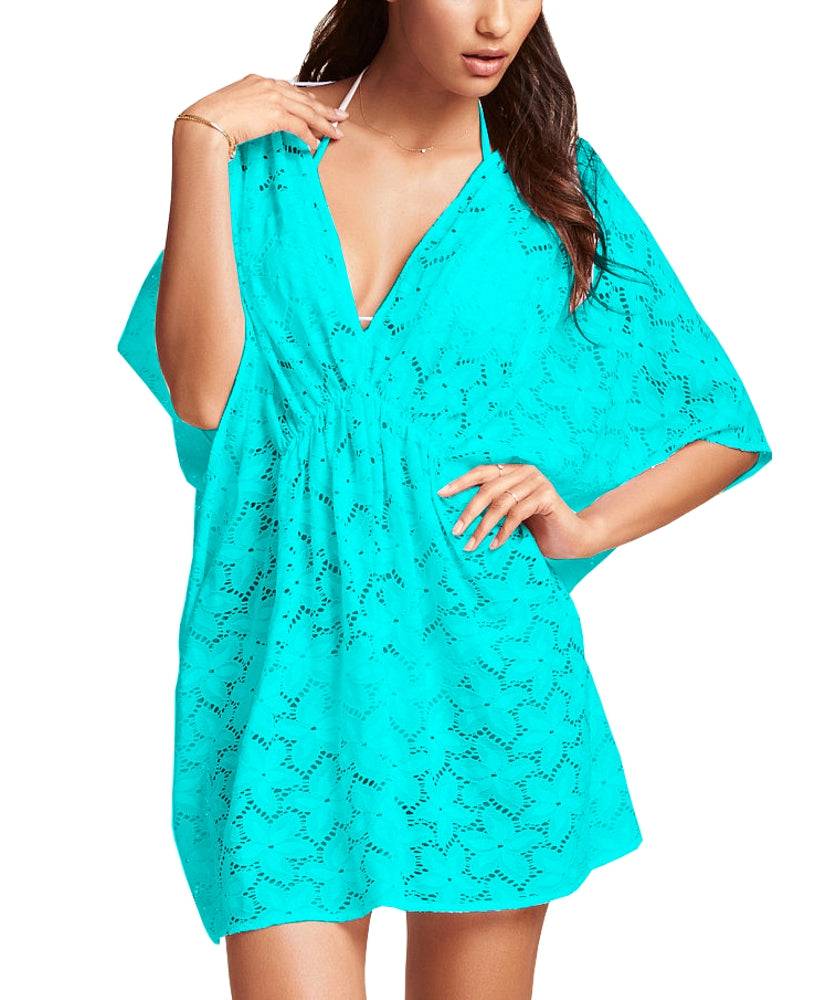 Lau Fashion Damen Longshirt Blumen Spitze Tunika Strandkleid C-String Sommer Bikini S/M Wochenangebot