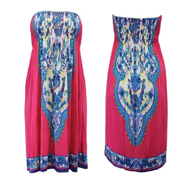 Lau Fashion Damen Strandkleid Blumen Pink Triball Bademode Parero Minikleid Bikini Bandeau Sommerkleid Größe S/M Letzte 3 Tage