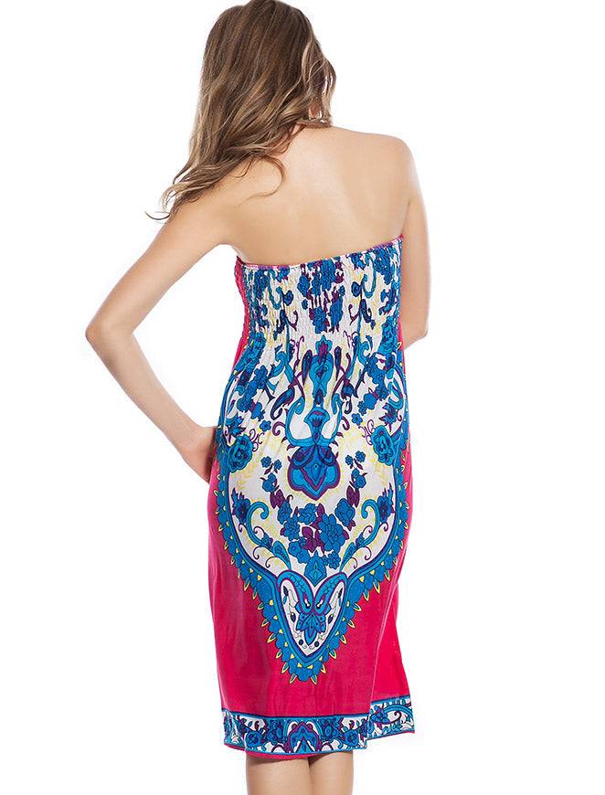 Lau Fashion Damen Strandkleid Blumen Pink Triball Bademode Parero Minikleid Bikini Bandeau Sommerkleid Größe S/M Letzte 3 Tage