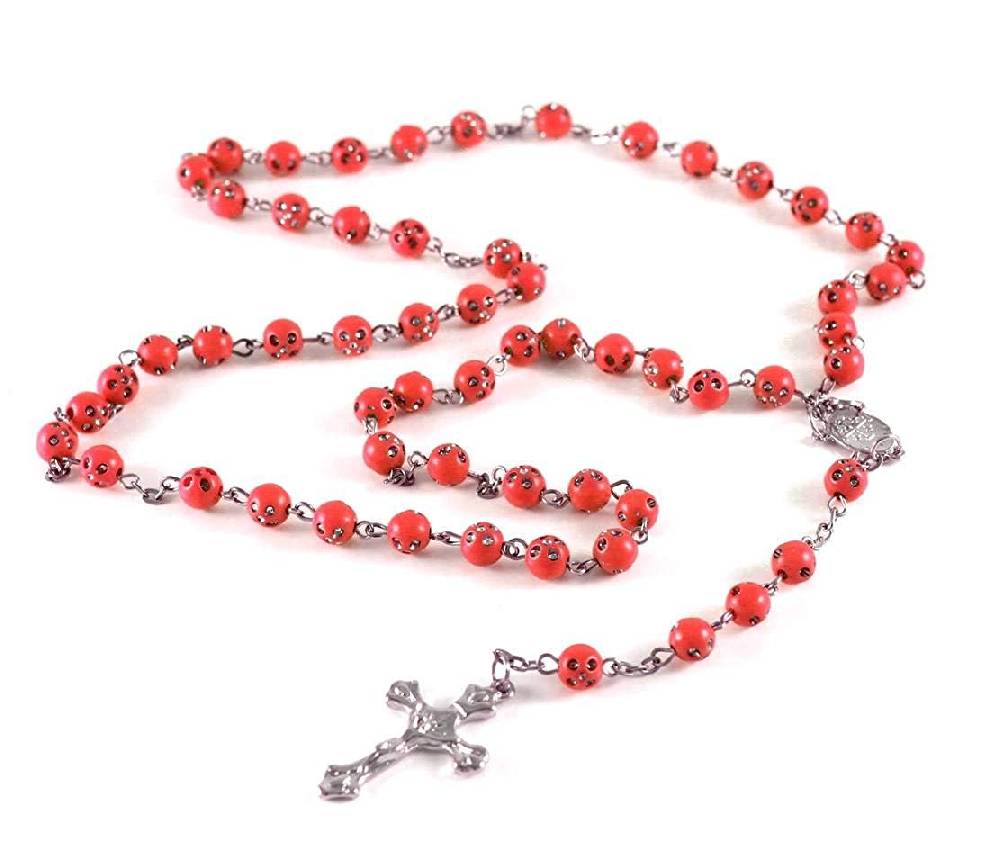 Lau Fashion Rosenkranz Kette Kreuz Jesus Anhänger Bettel Strass Zirkonia Unisex 55cm Black Friday Preise