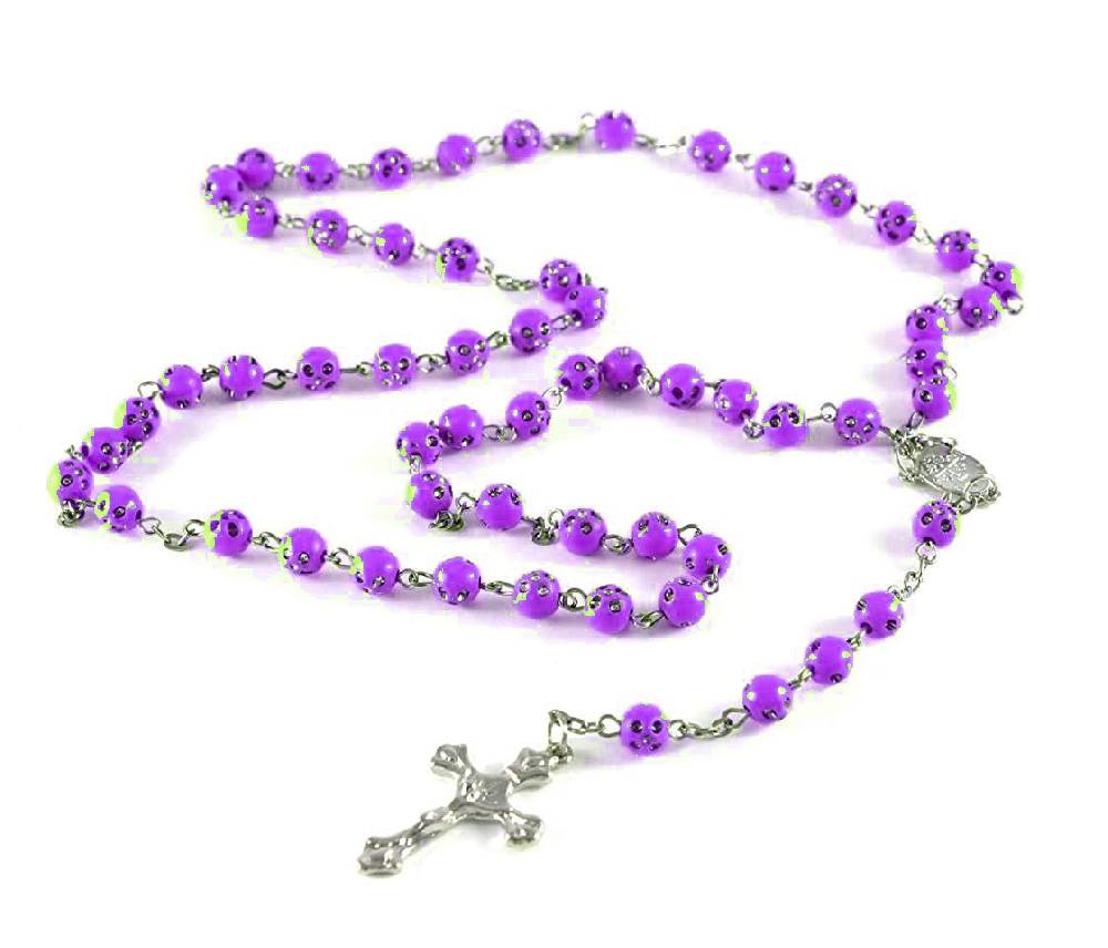 Lau Fashion Rosenkranz Kette Kreuz Jesus Anhänger Bettel Strass Zirkonia Unisex 55cm Black Friday Preise