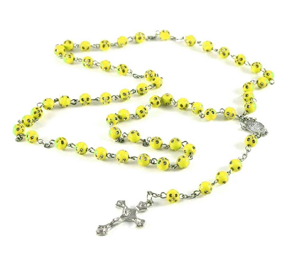 Lau Fashion Rosenkranz Kette Kreuz Jesus Anhänger Bettel Strass Zirkonia Unisex 55cm Black Friday Preise