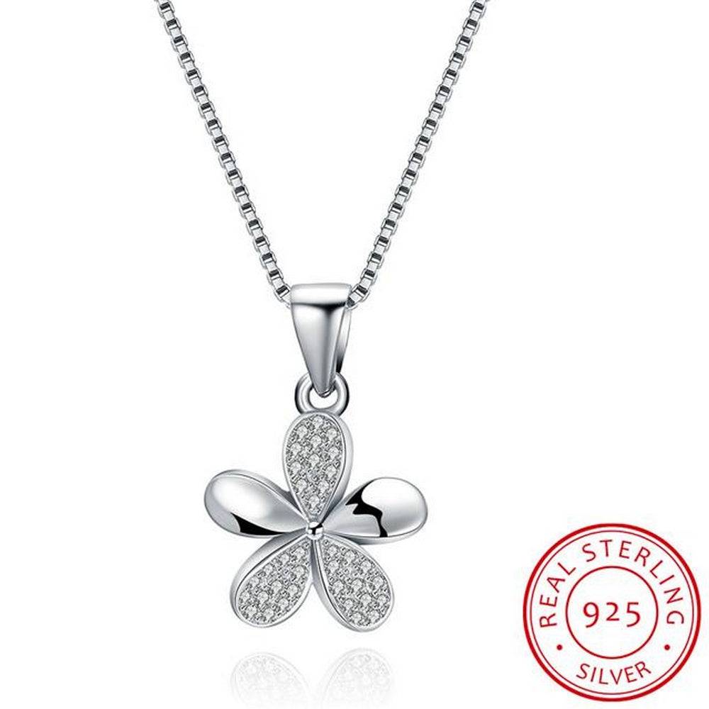 Lau Fashion 925 Sterling Silber Damen Halskette Blume Strass Zirkonia Anhänger Ø 14mm 50% Rabatt für begrenzte Zeit