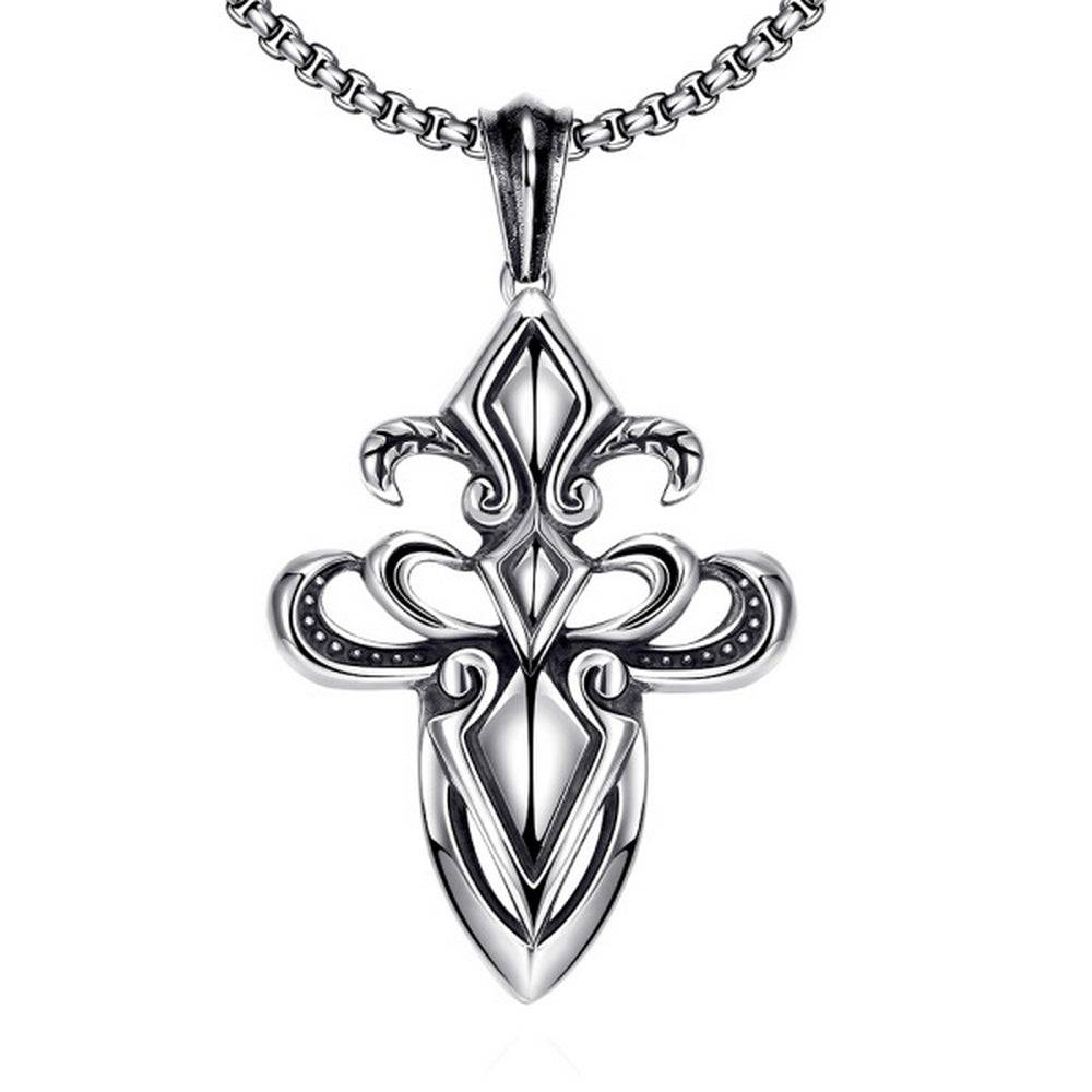 Lau Fashion Massive Herren Skull Edelstahl Halskette mit Lilienkreuz Schmuck Ø 80mm