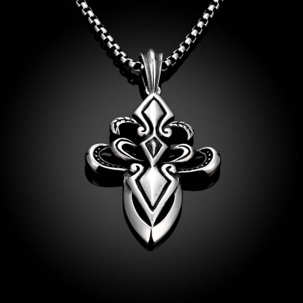 Lau Fashion Massive Herren Skull Edelstahl Halskette mit Lilienkreuz Schmuck Ø 80mm Rabatte dieses Monats