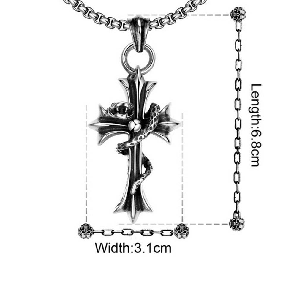Lau Fashion Massive Herren Edelstahl Halskette mit Schlangen Ritterkreuz Silber Schmuck Ø 68mm 2025