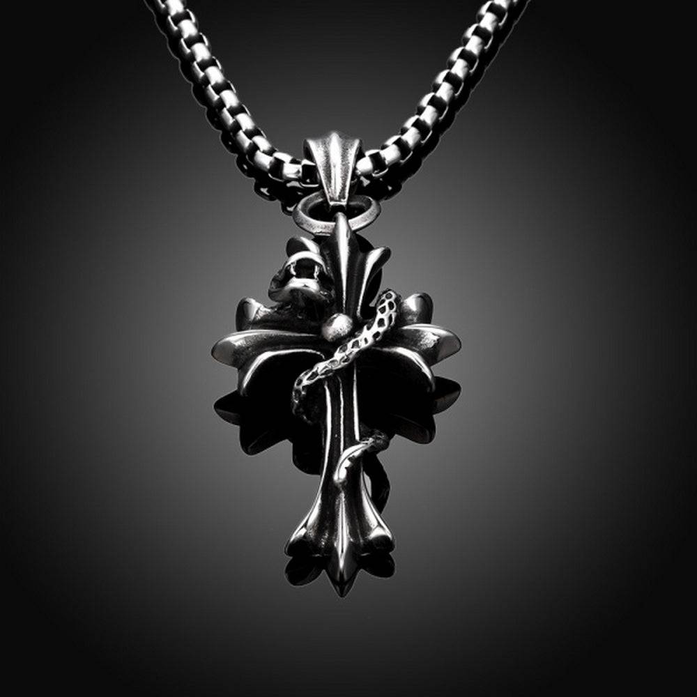 Lau Fashion Massive Herren Edelstahl Halskette mit Schlangen Ritterkreuz Silber Schmuck Ø 68mm 2025