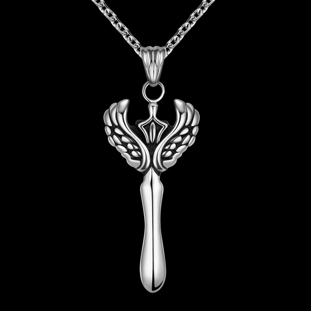 Lau Fashion Herren Halskette Edelstahl mit Schwert Flügel Krone Männer Skull Schmuck Ø 62mm Online