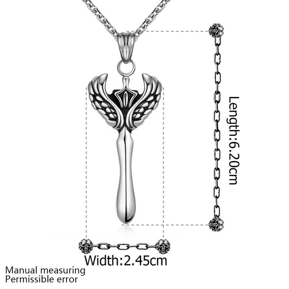 Lau Fashion Herren Halskette Edelstahl mit Schwert Flügel Krone Männer Skull Schmuck Ø 62mm Online