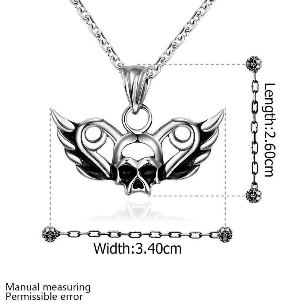 Lau Fashion Edelstahl Herren Halskette mit Totenkopf Flügel Biker Skull Männer Schmuck Ø 26mm Outlet