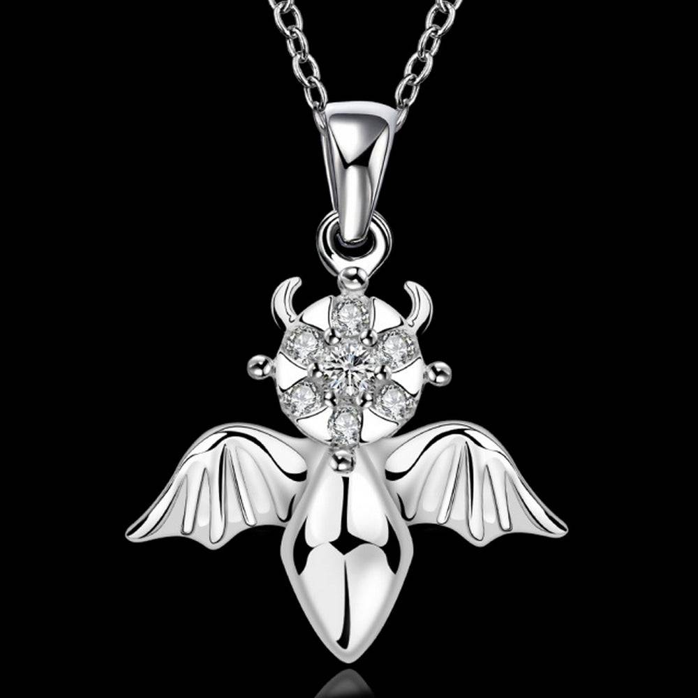 Lau Fashion Käfer Damen Halskette Skulptur Silber Flügel mit Zirkonia Anhänger Ø 28mm Verkauf