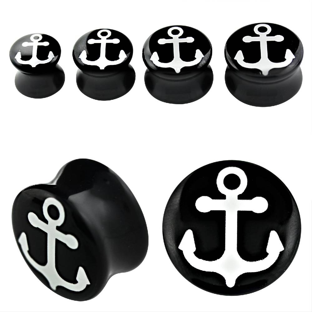 Lau Fashion 2 Stück Anker Schwarz Plug Acryl Flash Rockabilly Seemann Ohrring Piercing Fabrikverkauf