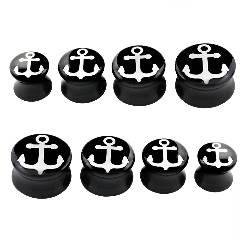 Lau Fashion 2 Stück Anker Schwarz Plug Acryl Flash Rockabilly Seemann Ohrring Piercing Fabrikverkauf