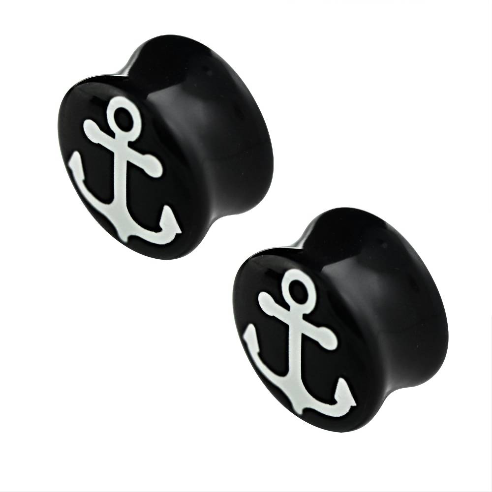 Lau Fashion 2 Stück Anker Schwarz Plug Acryl Flash Rockabilly Seemann Ohrring Piercing Fabrikverkauf