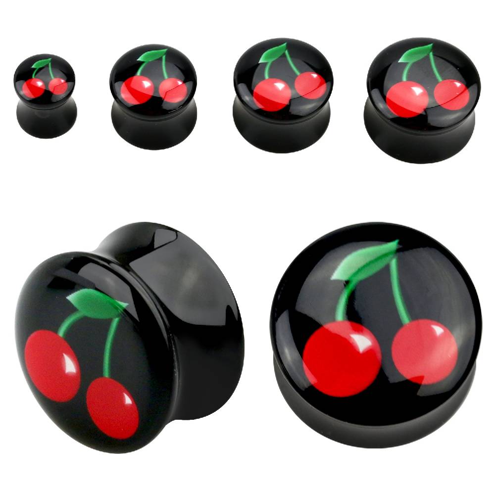 Lau Fashion 2 Stück Kirsche Schwarz Acryl Flash Plug Rockabilly Ohrring Piercing Meist gekauft