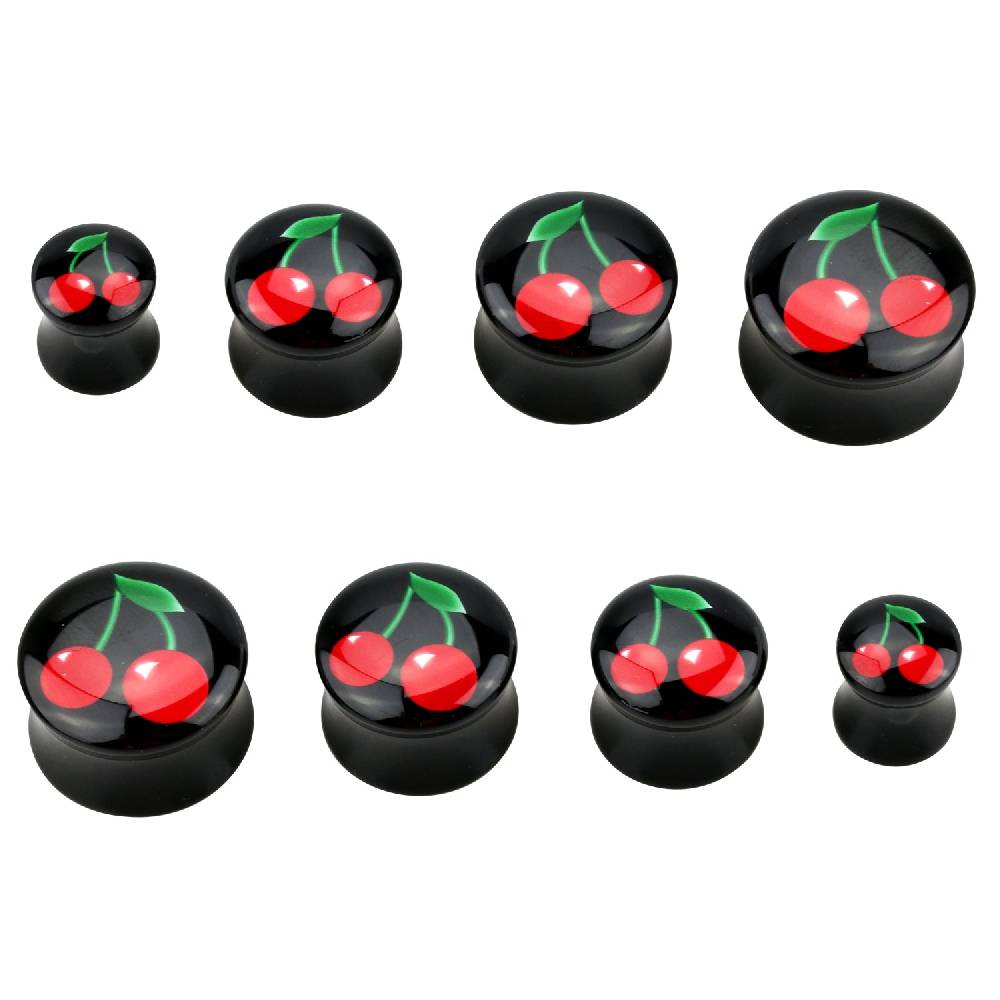 Lau Fashion 2 Stück Kirsche Schwarz Acryl Flash Plug Rockabilly Ohrring Piercing Meist gekauft
