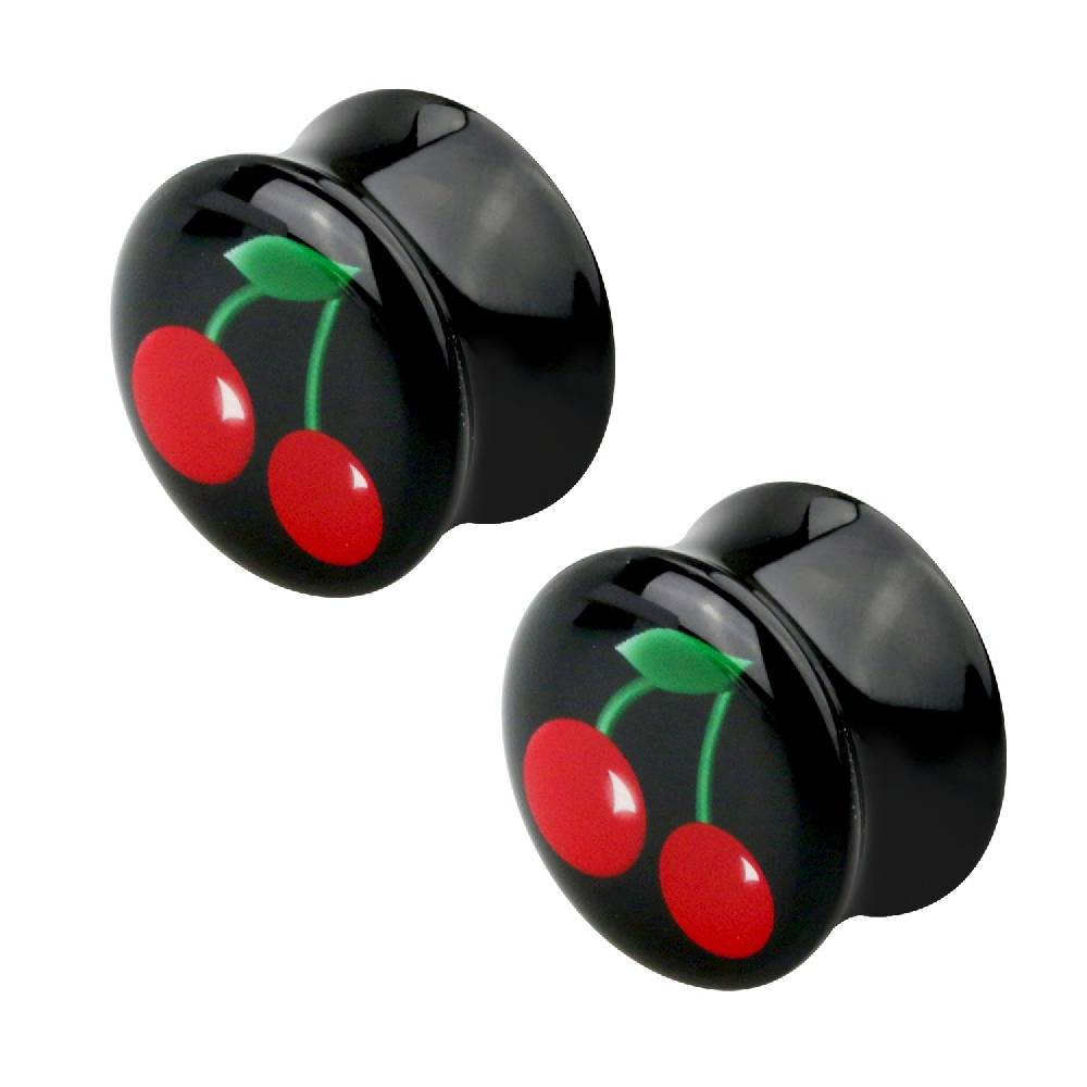 Lau Fashion 2 Stück Kirsche Schwarz Acryl Flash Plug Rockabilly Ohrring Piercing Meist gekauft