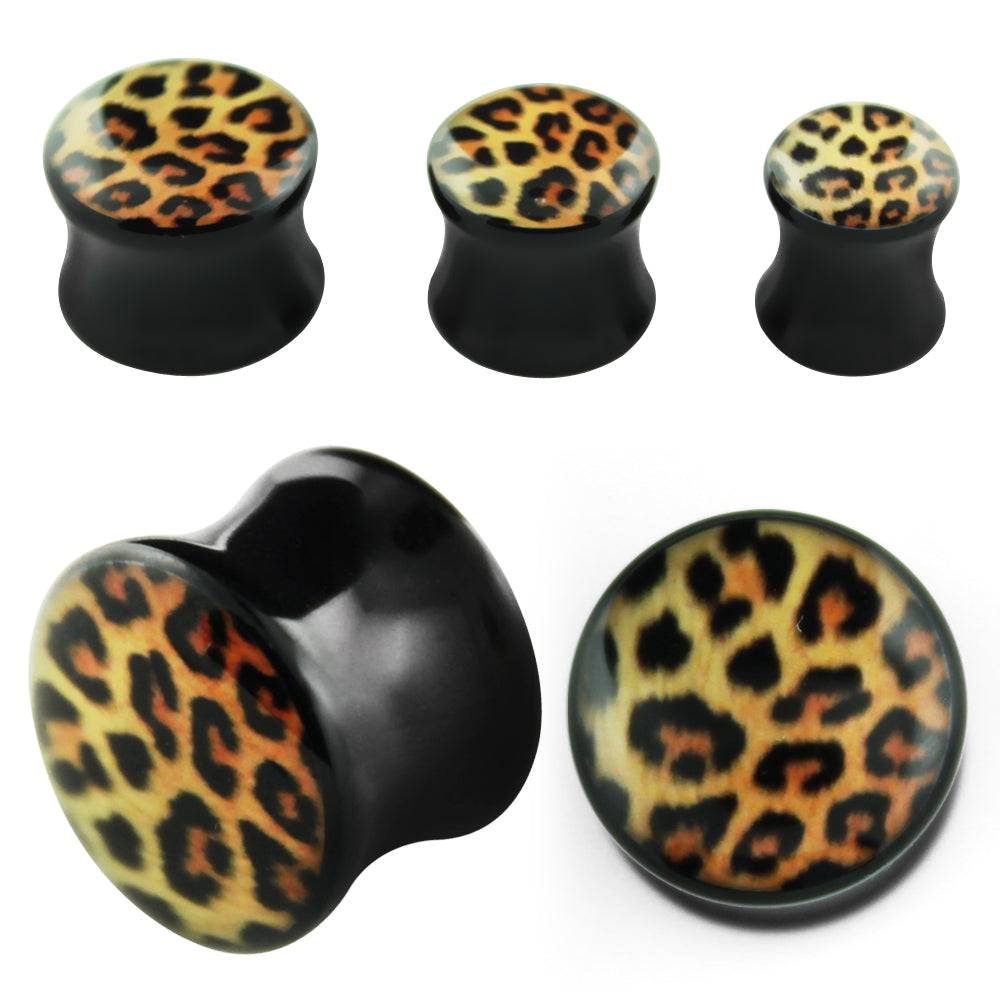 Lau Fashion 2 Stück Leo Acryl Flash Plug Leoparden Tiermuster Gothic Ohrring Piercing Sonderangebot