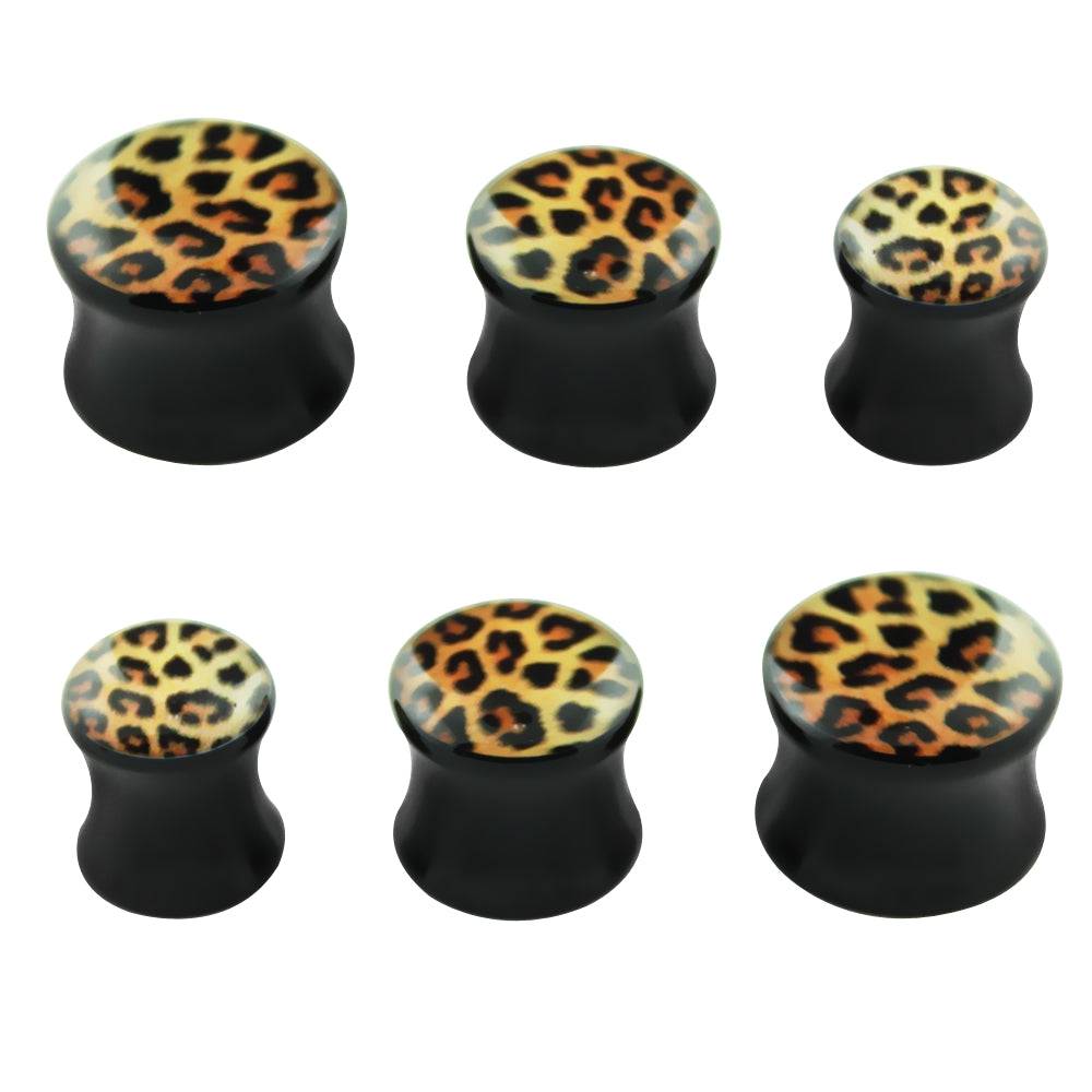 Lau Fashion 2 Stück Leo Acryl Flash Plug Leoparden Tiermuster Gothic Ohrring Piercing Sonderangebot