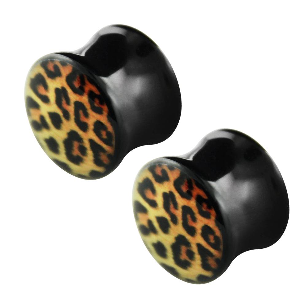 Lau Fashion 2 Stück Leo Acryl Flash Plug Leoparden Tiermuster Gothic Ohrring Piercing Sonderangebot