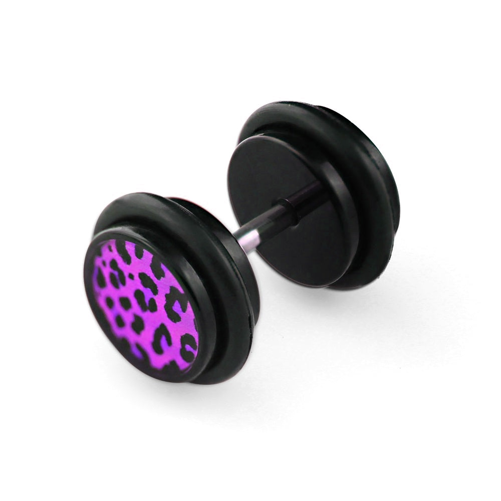 Lau Fashion 1 Paar Leopard Fake Plug Ohrring Ohrstecker Acryl Tunnel Schwarz Leo Ø 10mm Großer Ausverkauf