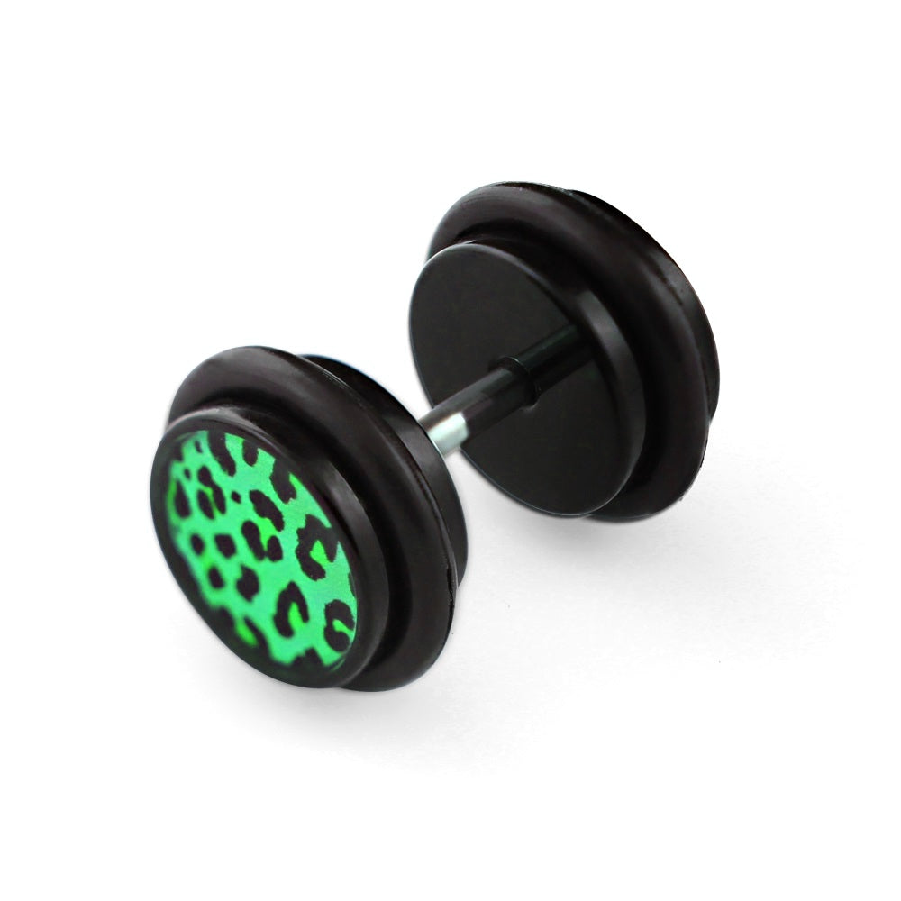 Lau Fashion 1 Paar Leopard Fake Plug Ohrring Ohrstecker Acryl Tunnel Schwarz Leo Ø 10mm Großer Ausverkauf