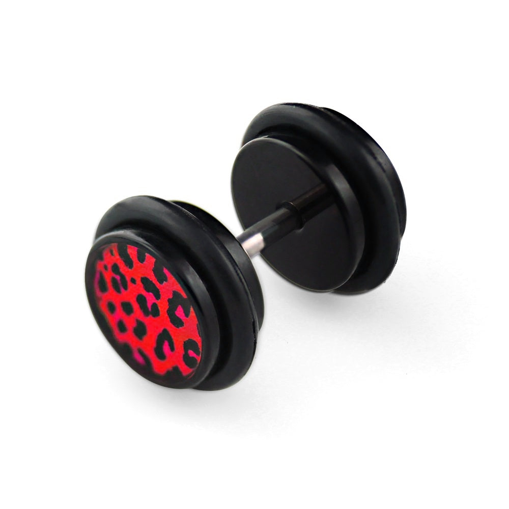 Lau Fashion 1 Paar Leopard Fake Plug Ohrring Ohrstecker Acryl Tunnel Schwarz Leo Ø 10mm Großer Ausverkauf