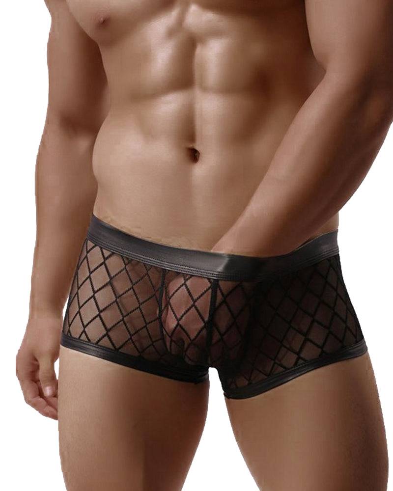 Lau Fashion Transparente Boxershorts Netz Slip Lack Leder Wetlook Männer Unterwäsche M/L Preisnachlass