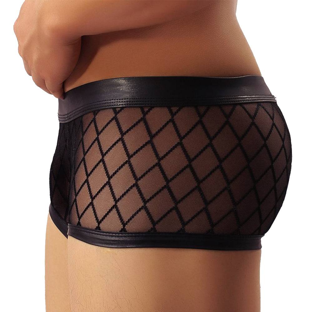 Lau Fashion Transparente Boxershorts Netz Slip Lack Leder Wetlook Männer Unterwäsche M/L Preisnachlass