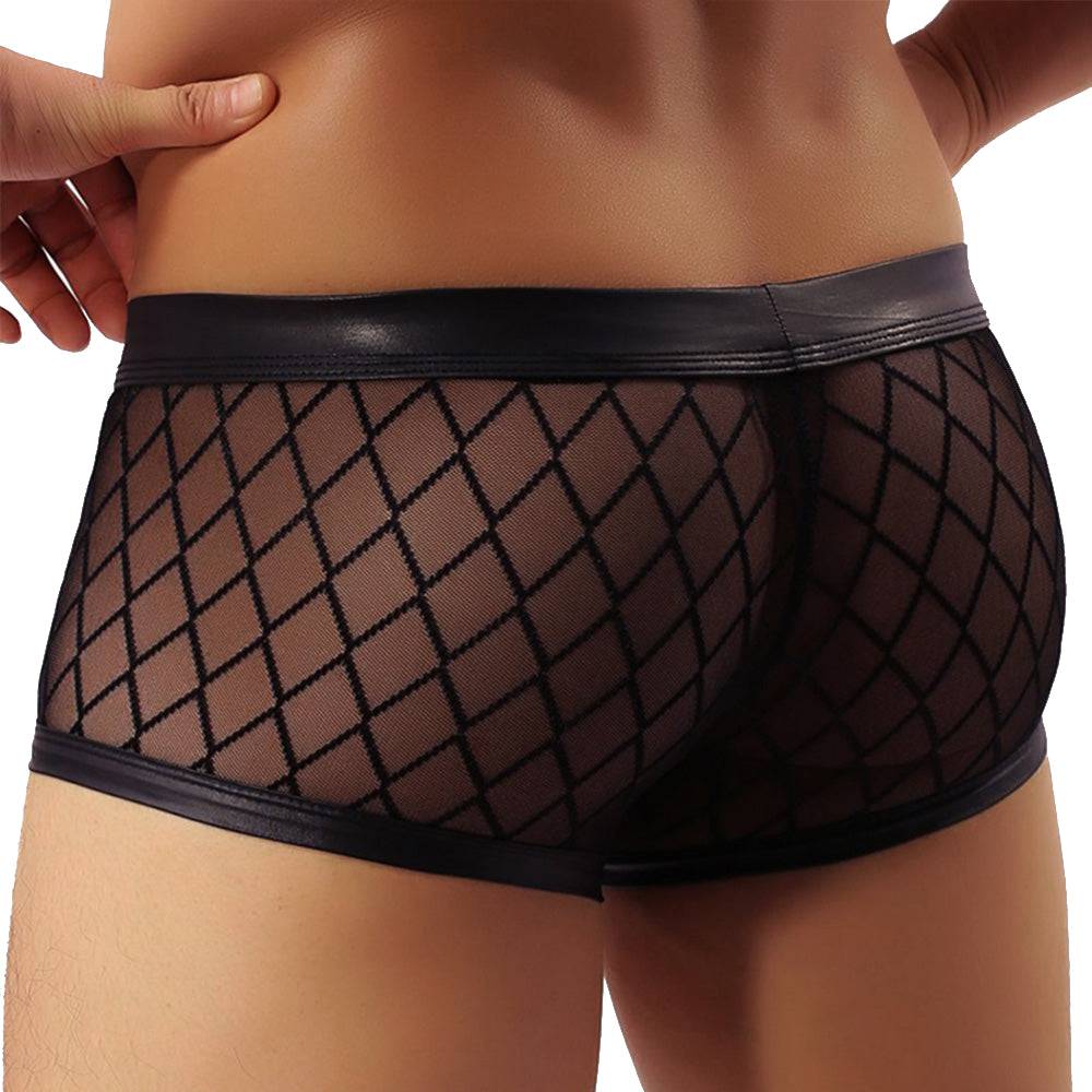Lau Fashion Transparente Boxershorts Netz Slip Lack Leder Wetlook Männer Unterwäsche M/L Preisnachlass
