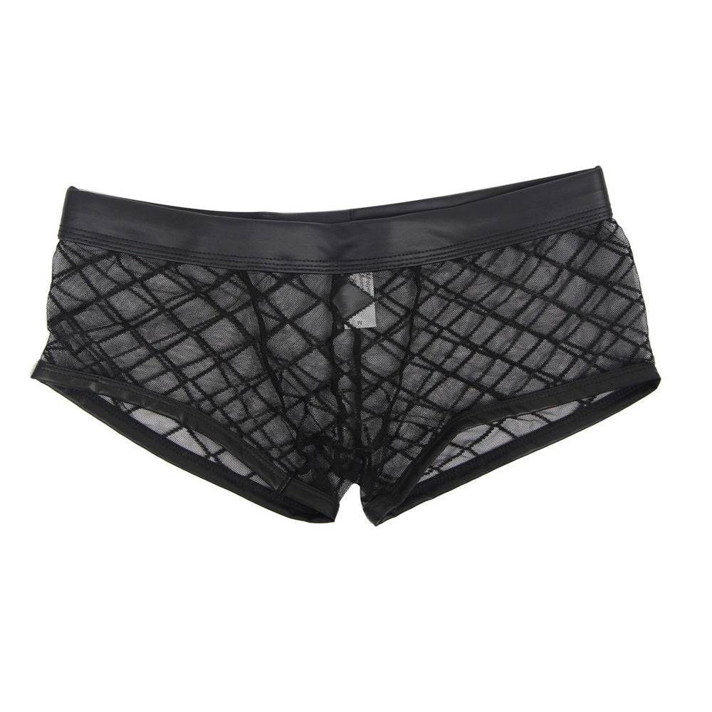 Lau Fashion Transparente Boxershorts Netz Slip Lack Leder Wetlook Männer Unterwäsche M/L Preisnachlass