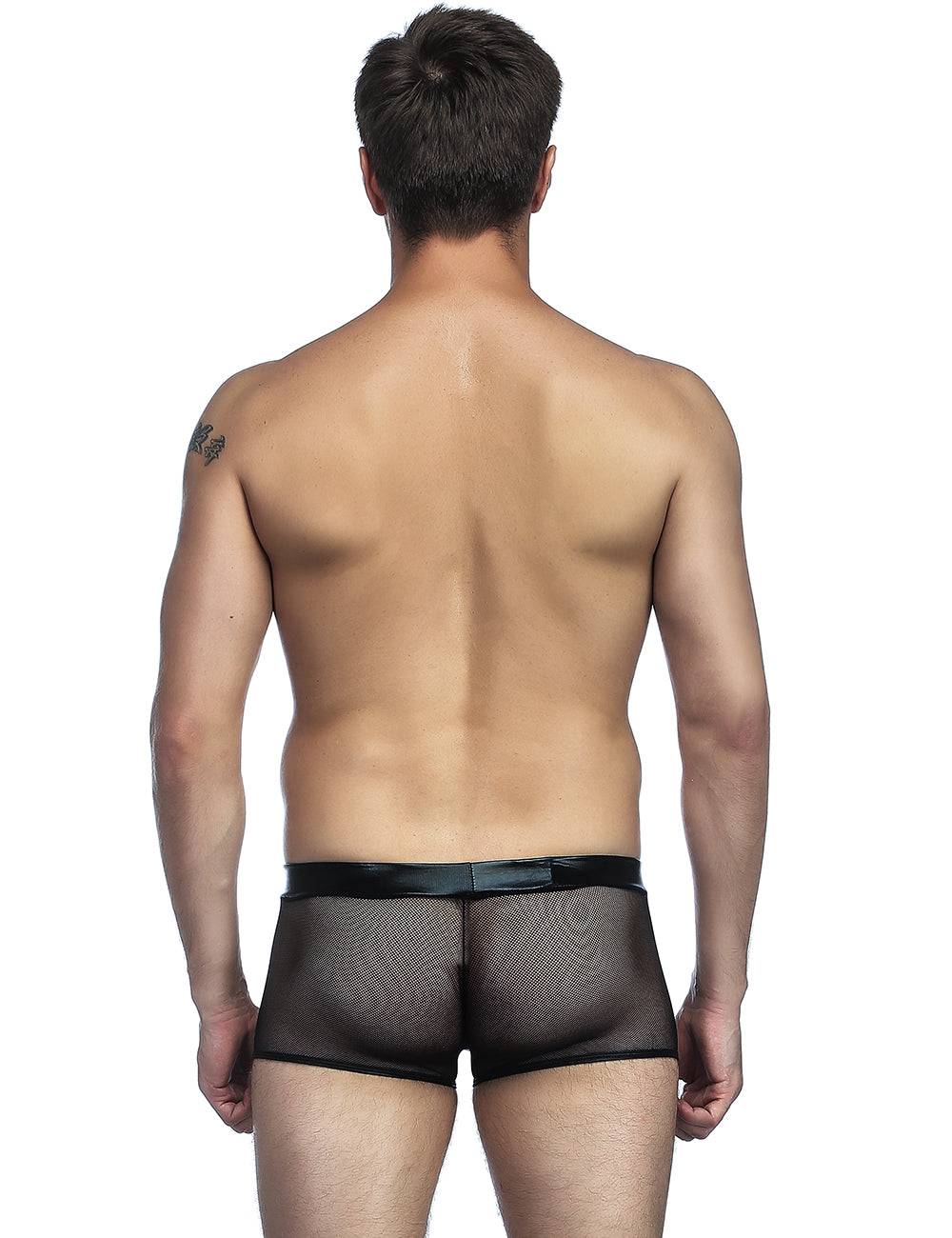 Lau Fashion Sexy Herren Netz Boxershorts Slip Lack Leder Wetlook Männer Unterwäsche M/L Black Friday