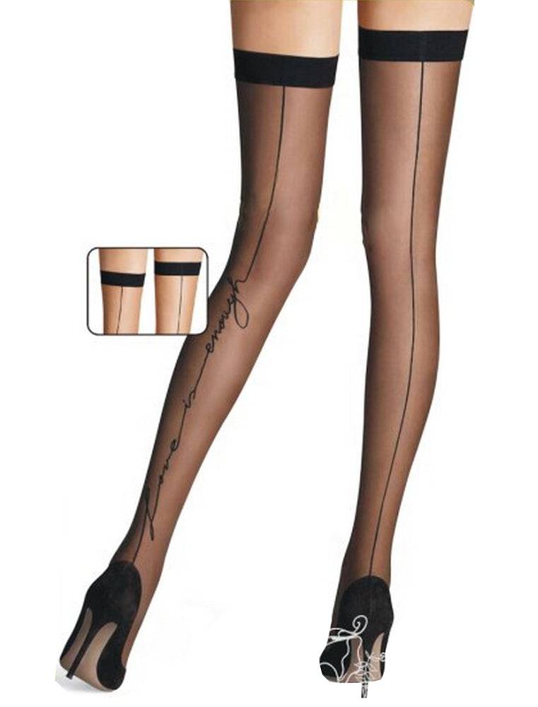 Lau Fashion Sexy Damen Strapse Strümpfe Tattoo Halterlose Overknees Nylon Schwarz S/M Bis zu 60% Rabatt