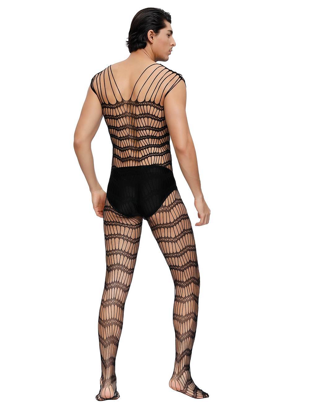 Lau Fashion Herren Bodystocking Netz Catsuit Bänder Transparent Dessous Schwarz Nylon S/M/L Bis zu 55% Rabatt