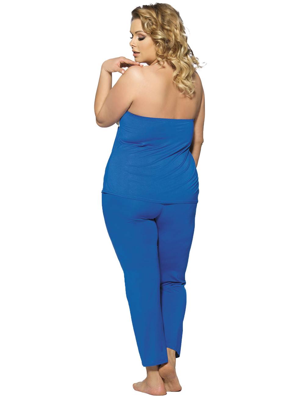 Lau Fashion Schlafanzug Pyjama Big Size Slim Fit Blau Neckholder zweiteilig Hosen Anzug L/XL Exklusive Angebote