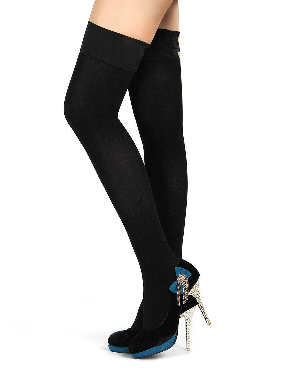 Lau Fashion Sexy Stockings Strapse Strümpfe mit Fuß Fliege Halterlos Nylon Schwarz M-XL Blitzangebot